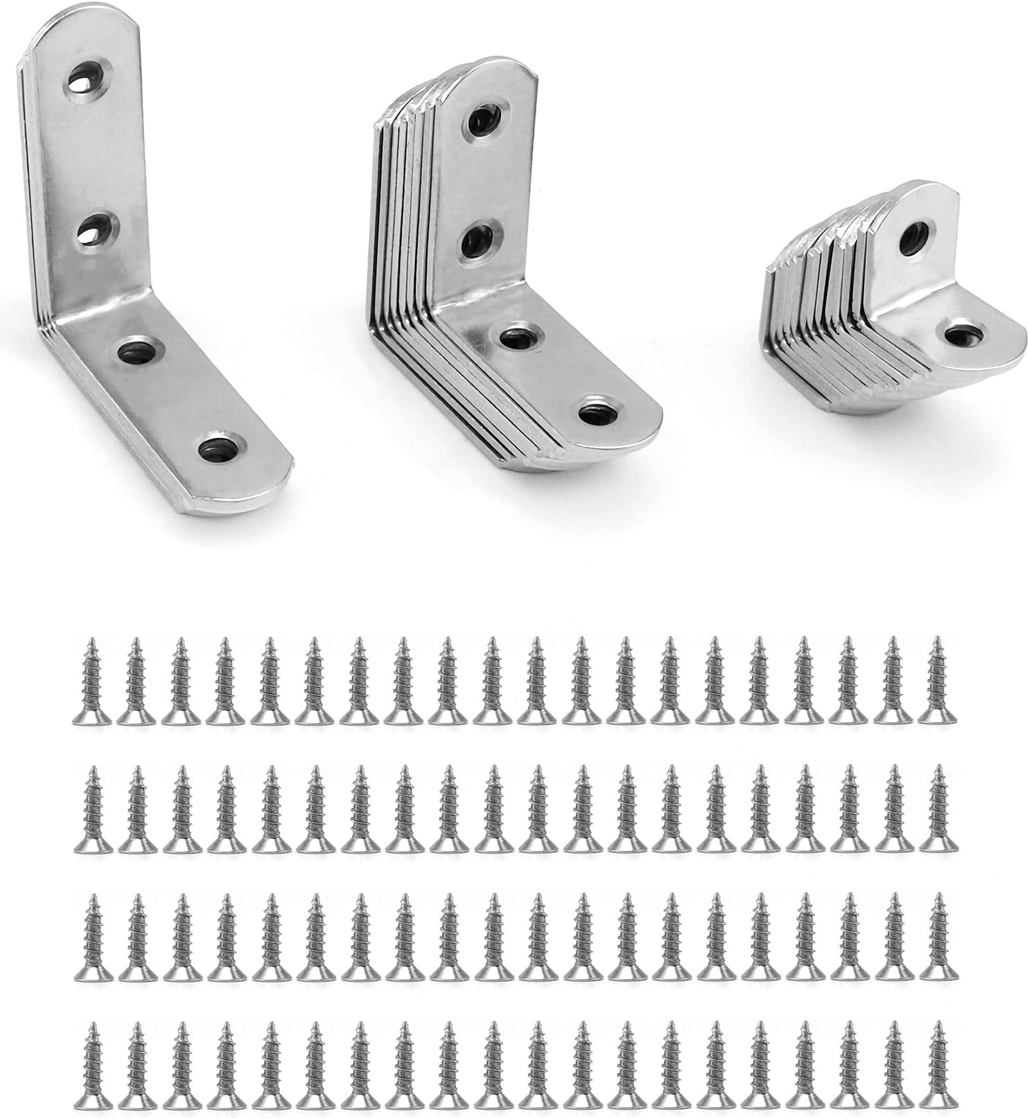 QWORK® L Brackets for Wood , 28pcs Corner Brace , Stainless Steel , 16x20mm , 16x40mm , 16x50mm , 90 Degree L Shaped Brackets for Furniture Fixation