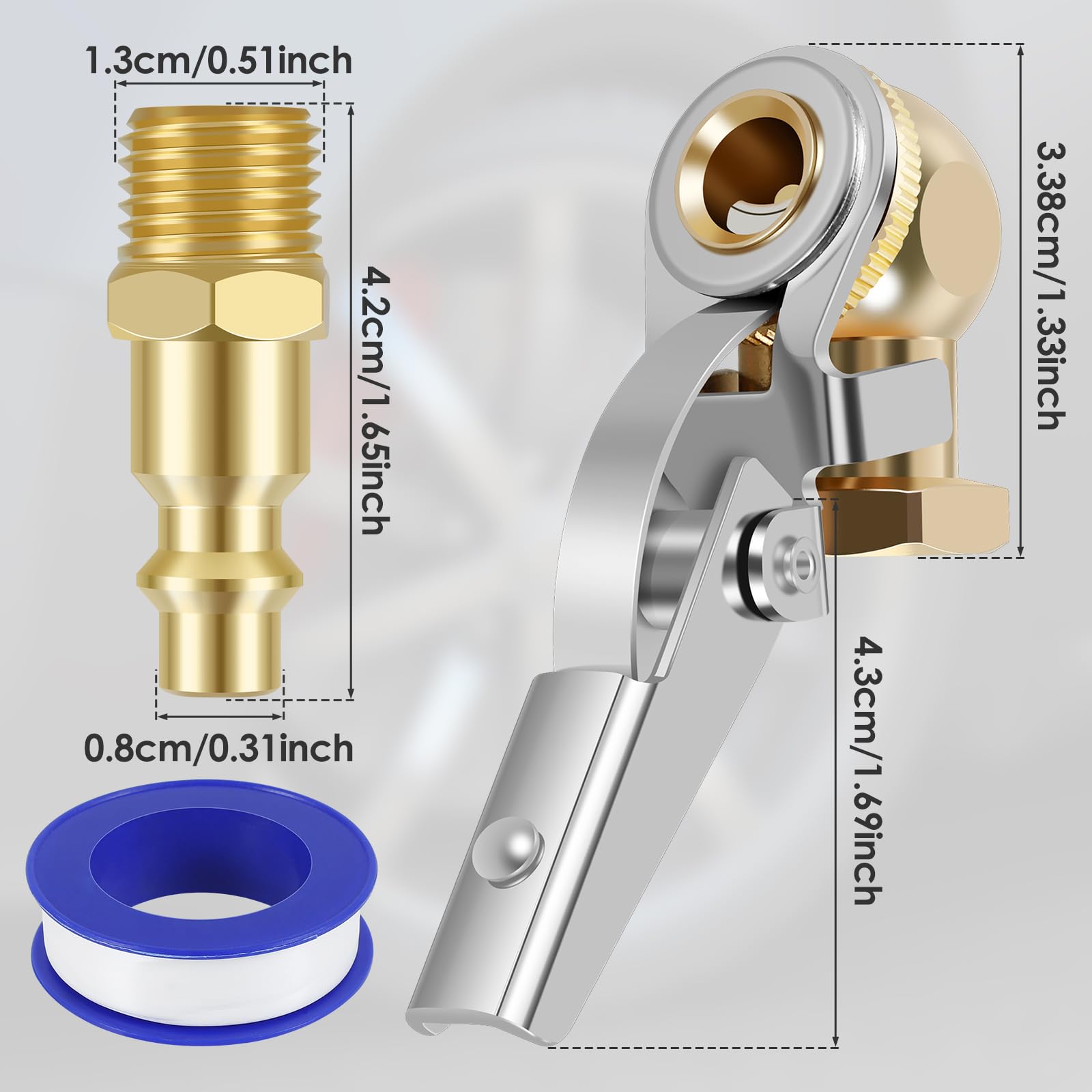 KTZCTPCA 2Pcs 1/4inch FNPT Ball Air Chuck, Ball Foot Locking Air Chuck Inflator, Air Compressor Air Chuck 2-Way Connection Air Chuck, Heavy Duty Tire Air Fill Kit for Truck RV Auto Car Air Compressor