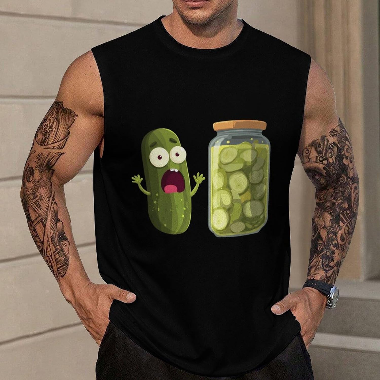 Pickle and Pickle Jar Men Summer Sleeveless Crew Neck Top 5XL