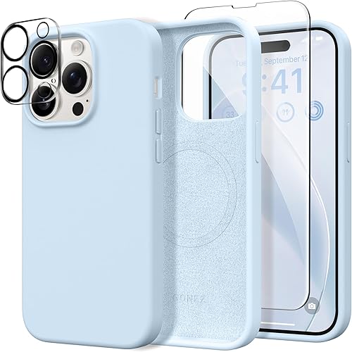 Miniatura 243 de GONEZ Funda de silicona para iPhone 14 Pro Max, compatible con MagSafe, con protector de pantalla + protector de lente de cámara, silicona líquida a