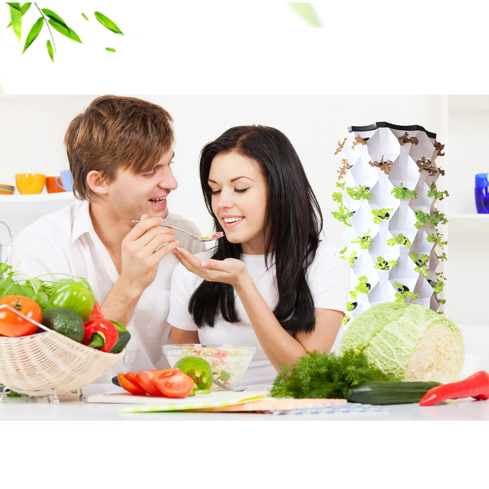 Torre idroponica, sistema di coltivazione acquaponica, kit di coltivazione aeroponica per torre da giardino per erbe, frutta e verdura con pompa idratante, timer, adattatore, letto di semina e vasi