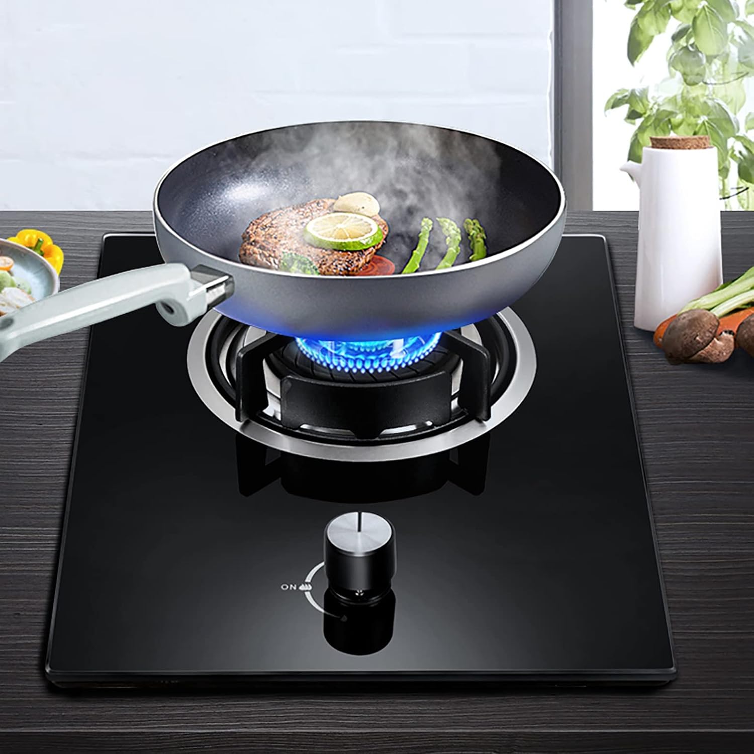 Burner Gas Cooker gas hob Stove 4.8KW Black Glass Hob With FFD, NG/LPG Convertible(Ng)