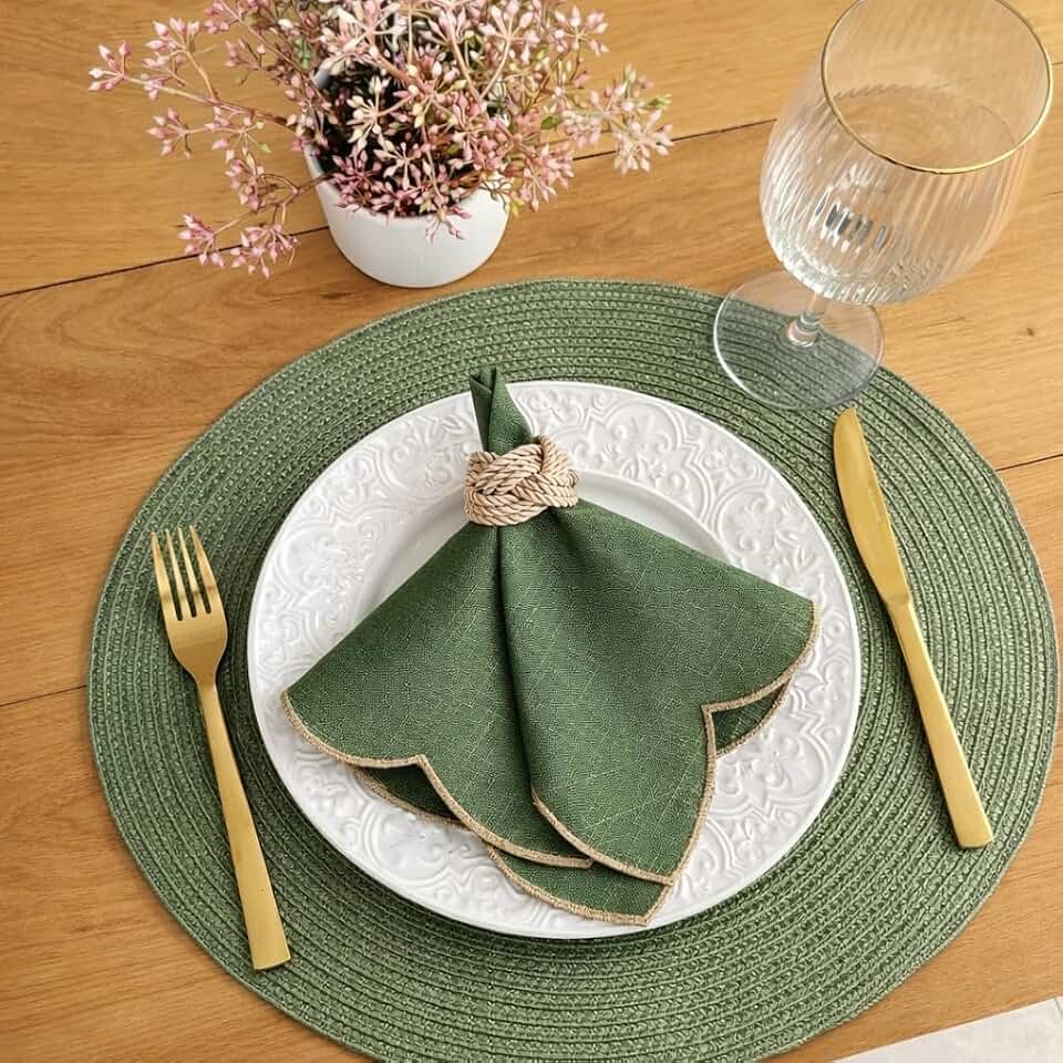 Kit 4 Peças de Jogo Americano Redondo 38cm Mesa Posta Elegante Souplast Jantar Cozinha Café da Manhã Decoração (VERDE MILITAR 4UND)