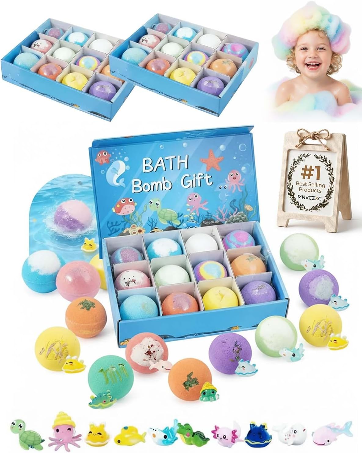 Natural Bath Bomb Gifts with Toys Inside, 12-Pack Surprise Spring Bath Eggs, Foaming Soothing Bath Fizzies, Fizzy Hatching Bathbombs, Easter Basket Stuffers for Boys & Girls