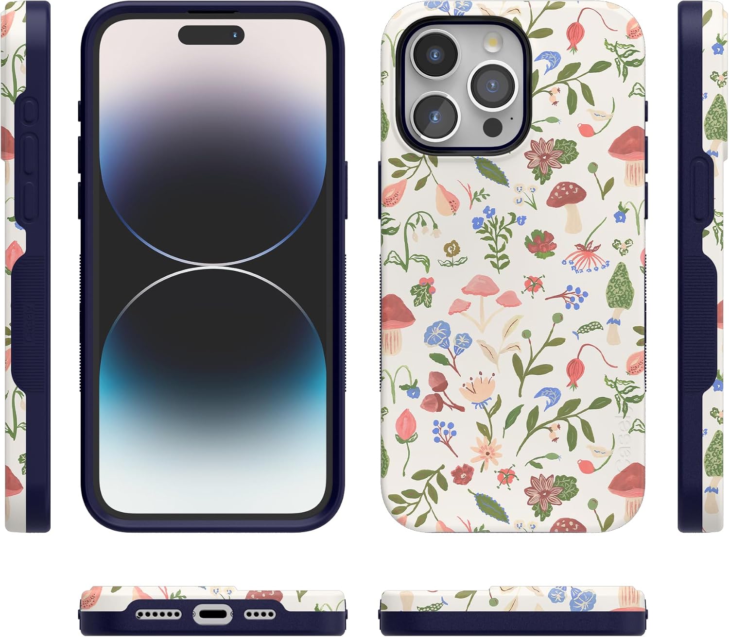 Casely iPhone 15 Pro Case | Garden Party | Mushroom Floral | Bold Protective Design | Compatible with MagSafe