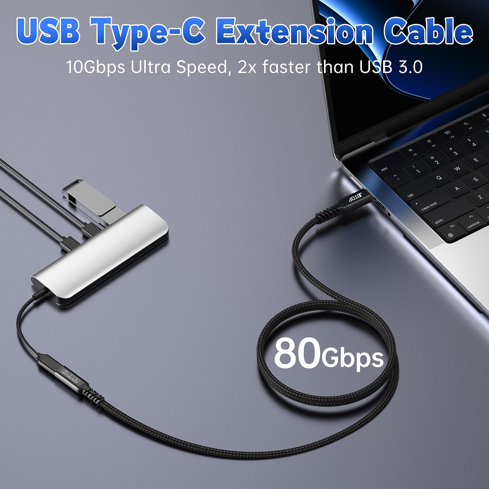 Kabel przedłużający USB C 80 Gb/s, 1 m, ładowanie 240 W/80 Gb/s/video 16K USB 4.0 typu C, męski na żeński do laptopa, tabletu, telefonu komórkowego i innych