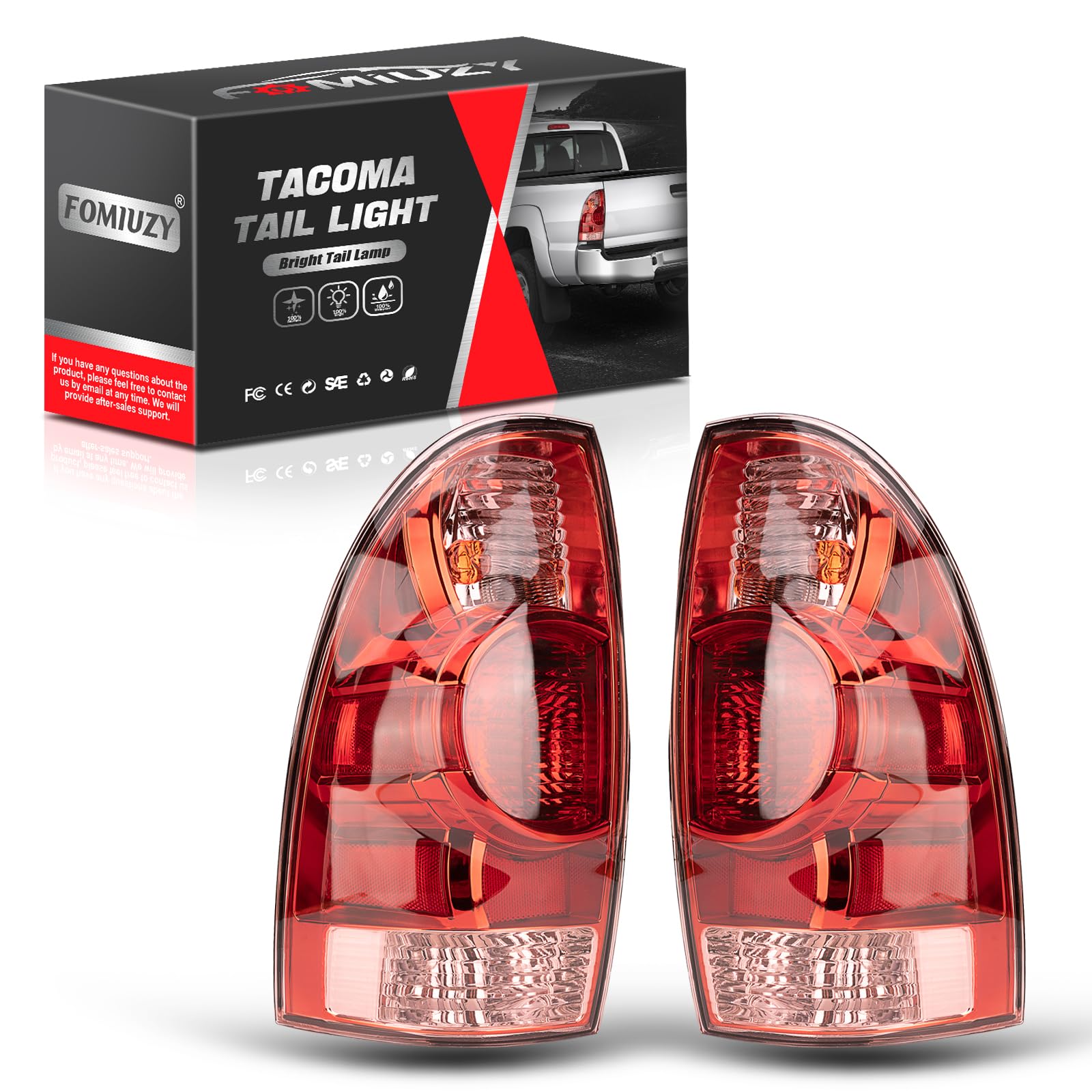 FOMIUZY Tail Lights Assembly Fit Toyota Tacoma 2005 2006 2007 2008 2009 2010 2011 2012 2013 2014 2015 Rear Red LED Taillight Back Up Lamp Lens Cover