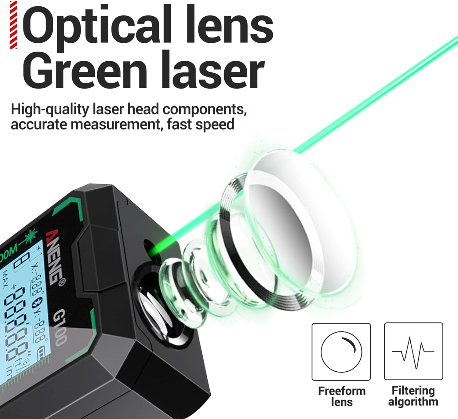 Lasers Measure, Anengs G120 Smart High Precision Lasers Rangefinder Green Lasers Distance Meter 30 Set of Data Storage Autonomous Calibration Multi Function Tool
