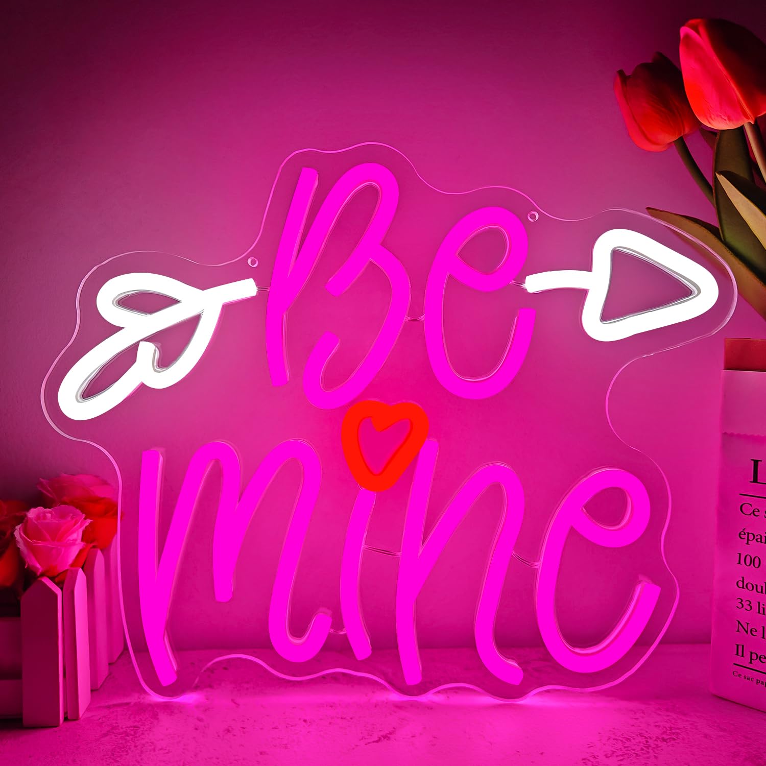 Valentinstag Neonschild Be My Neon Sign für Wanddekoration Dimmbar Rosa LED Herzform Neonschild für Hochzeitstag Schlafzimmer Neon Wandschild Valentinstag Geschenk