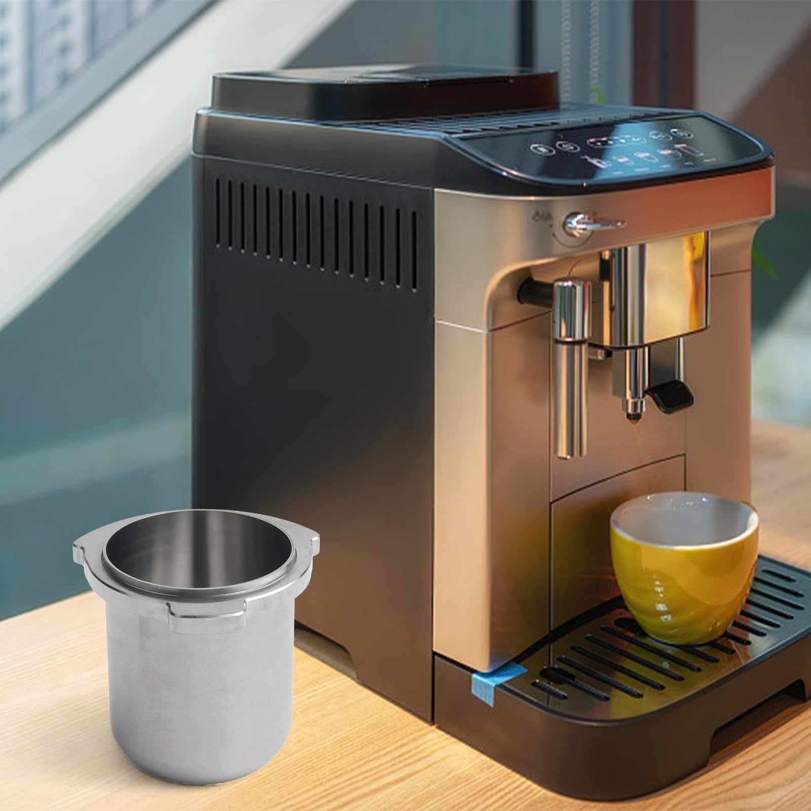 Taza dosificadora de acero inoxidable de 54 mm para máquinas de espresso de la serie 8, herramienta de transferencia de café molido con minimalista PARA DISEÑO para BES876, para limpiar