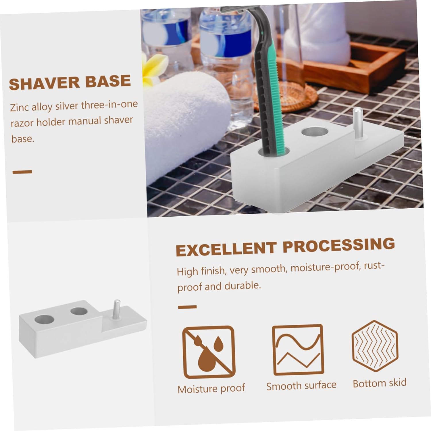 NOLITOY 3pcs Alloy Razor Stand Razor Brush Hanger Compact Shaver Holder for Bathroom