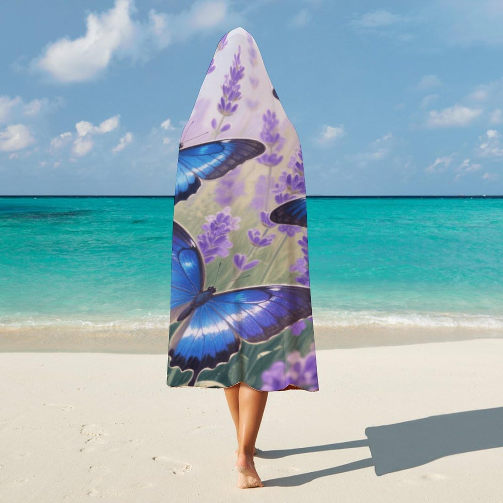Manta poncho envolvente de gran tamaño, suave y cálida, manta para adultos, manta de mariposa azul voladora con capucha