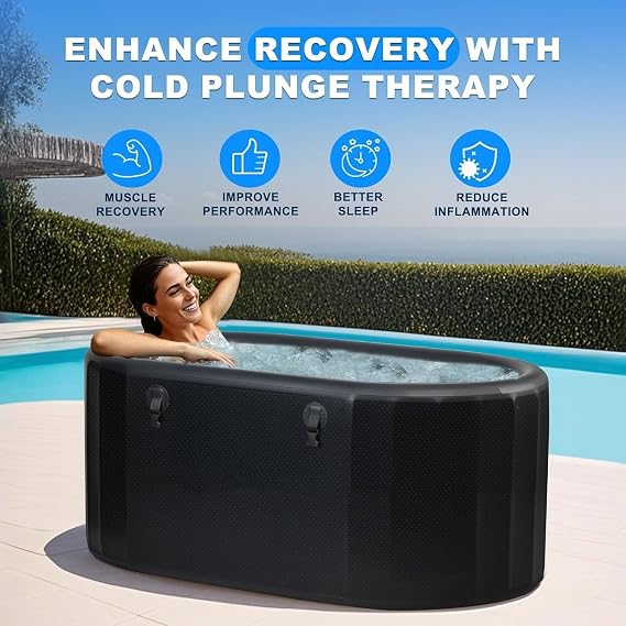Oval Ice Bath Tub, Portable Cold Plunge Tub with Inflatable Pump and Insulated Lid, Heavy-Duty Ice Bath Tub for Athletes, Home Gym, Outdoor Recovery Use(132 * 70 * 62cm)