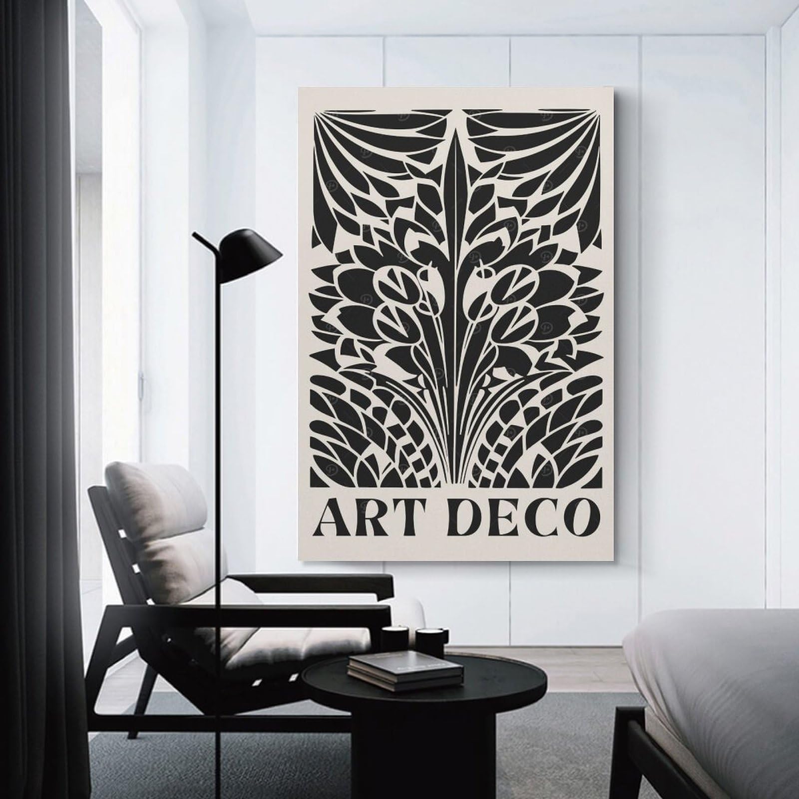 Junmoney Hanging Wall Art Art Deco Floral, 16x24inch(40x60cm), for Wall Displays, Bedrooms Or Room Updates, Wall Decor Suited to Curated Displays