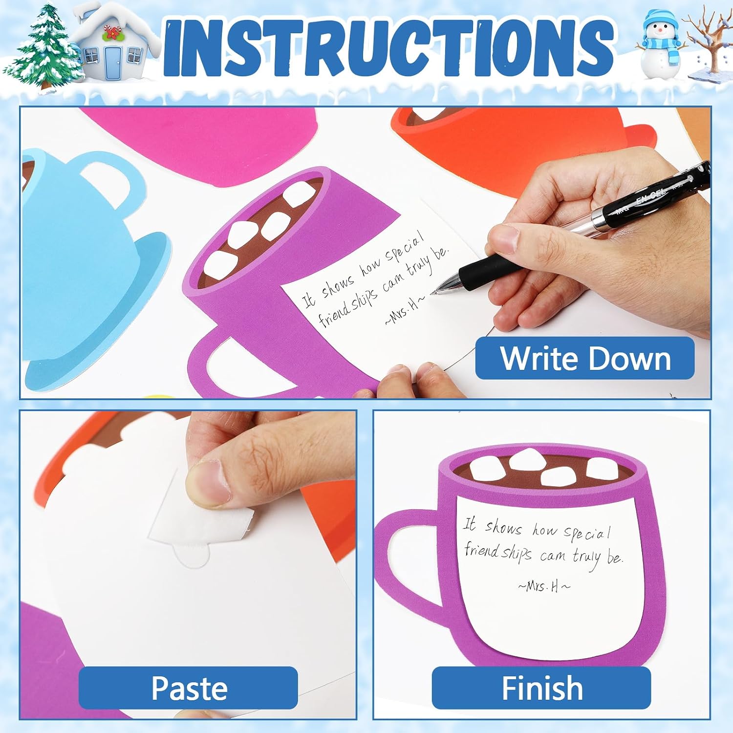 Winter Bulletin Board Set Hot Cocoa Marshmallow Classroom Decoration Warm Up with A Good Book Bulletin Board Decoration Cocoa Paper Cutouts for School Home Reading DIY Craft Chalkboard Wall Decor