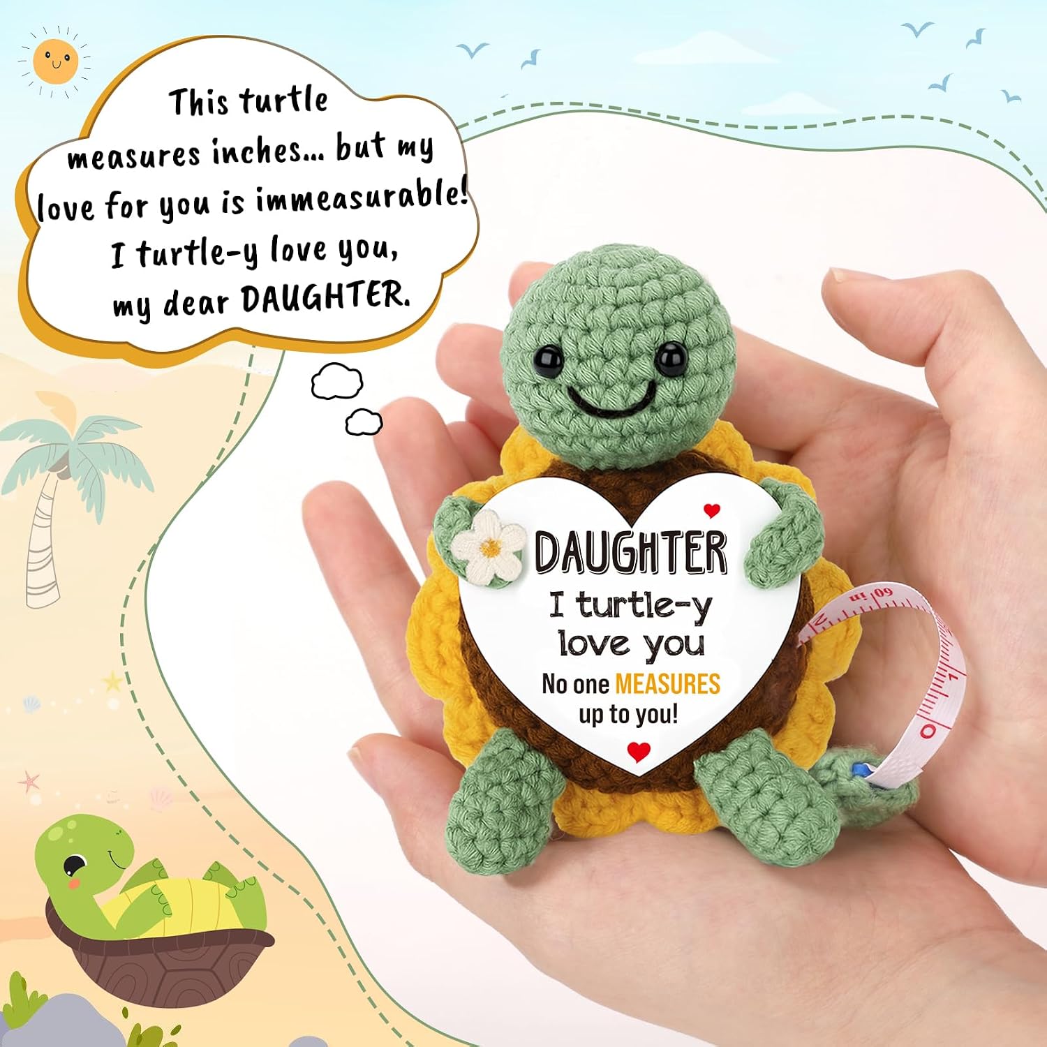 Xinezaa Mini Gifts for Daughter Mothers Day - Crochet Turtle with Retractable Measuring Tape, Cute Birthday Gifts for Girls from Mom Dad, Funny Graduation Gifts Ideas for Teen Step Daughter in Law