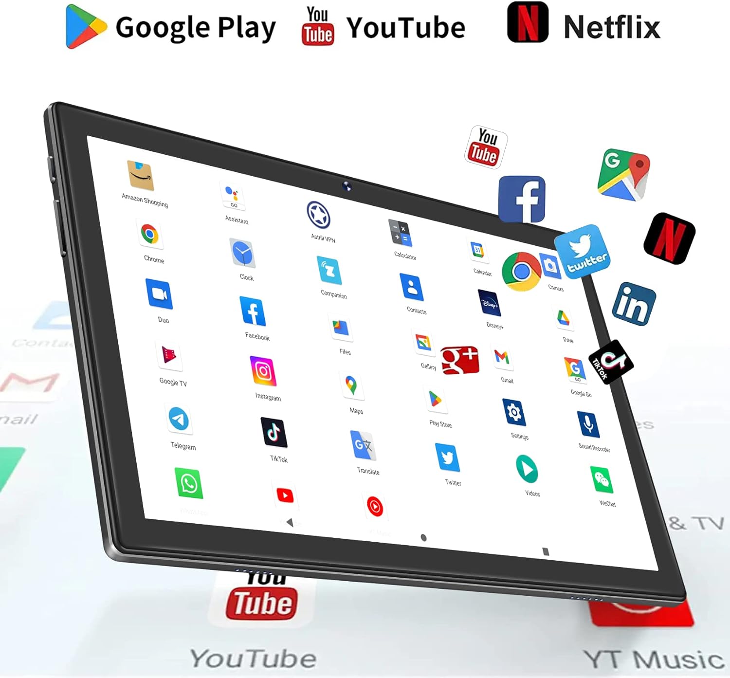 AOCWEI Tablet 10 Pollici Android 13 Tablet con 5G WiFi, X900 Octa Core 2.0GHz 12GB RAM 128GB ROM,512GB Espandibili, Google GMS, Batteria 8000mAh, Tablet - Nero