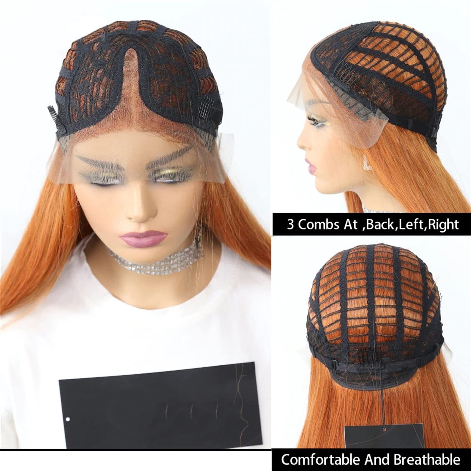 Extension per Capelli, Parrucche Lunghe E Lisce, Parrucche Sintetiche con Pizzo Frontale, Colore Arancione, per Donne Bianche, Parrucche per Cosplay/Feste, Pezzi di Capel（83 Mkd 4638-150%）
