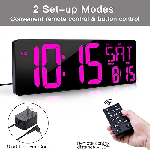 Miniatura 10 de XREXS Reloj de pared digital grande con control remoto, pantalla LED de 16.5 pulgadas, temporizador de cuenta arriba y abajo, brillo ajustable,