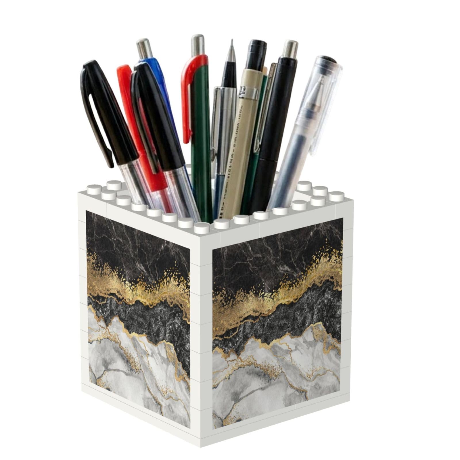 Poadnly Black White Gold Foil Marble, Pen Pot Pencil Holder for Office Home School, Compact Desk Organiser for Office Stationery