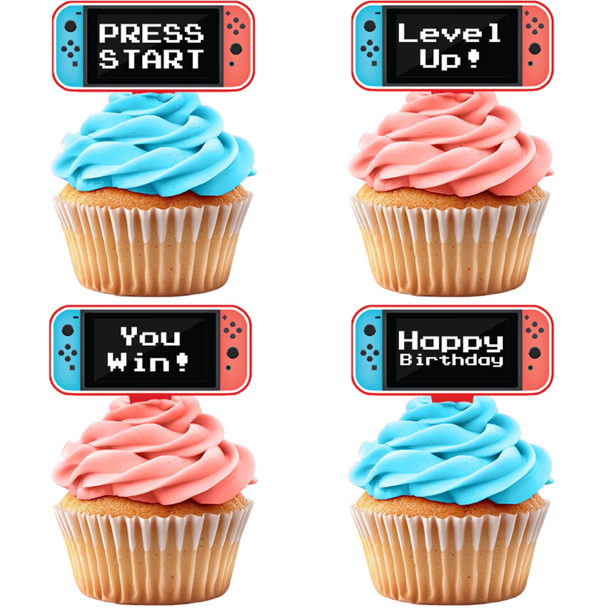 Blue and Red Video Game Controller Cupcake Toppers, Set of 36 – Gamer-Themed Party Decorations for Birthdays and Events by Pretty Cute Studios