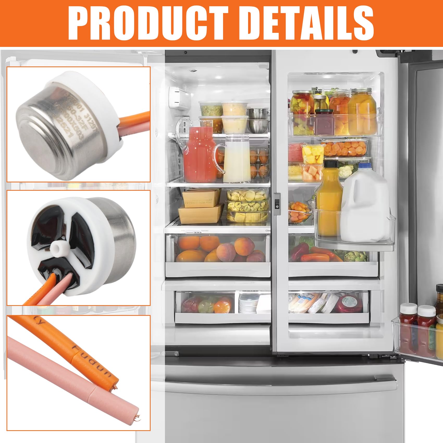 WR50X60, CKDR50X60X - Termostato bimetálico de descongelación para refrigeradores GE, compatible con la mayoría de las marcas principales