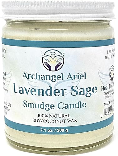 Vela de salvia de lavanda, vela de arcángel Ariel para curación de chakras y limpieza energética, vela de salvia blanca cargada con reiki para el