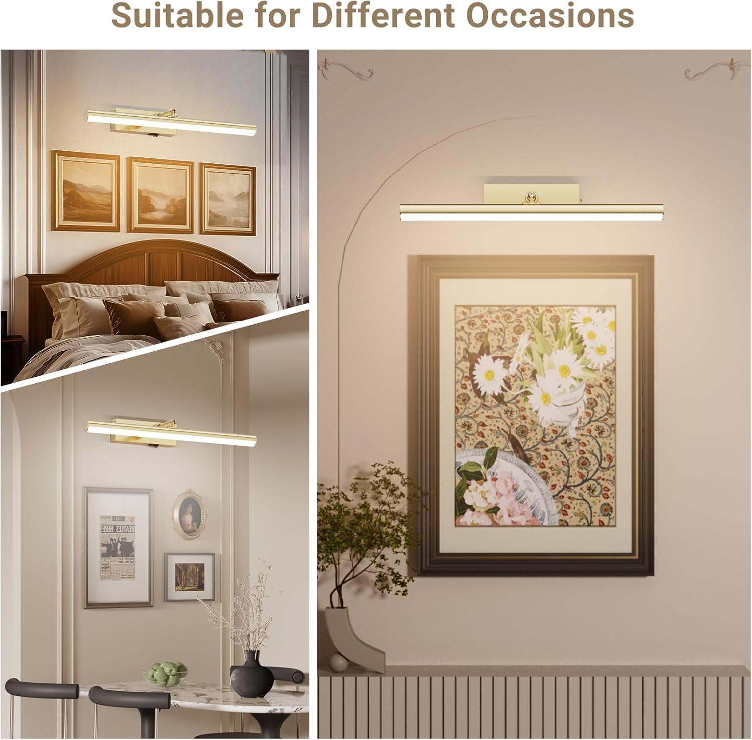 Tipace Dimmable Cordless Picture Light with Controller and Timer, Rechargeable 10000mAh Battery Wall Sconce for Wall Pictures, Gallery Artwork, Paintings, Portraits, Dartboards (Gold)