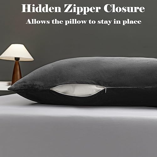 Miniatura 13 de TELUS 2 Pack Zippered Velvet Standard Pillowcases, Super Soft and Cozy Luxury Fuzzy Flannel Pillow Cases with Zipper, 20x26 Inches, Light Blue