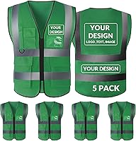 Vista 27 de BeautyWill Chaleco de seguridad con logotipo personalizado, Hi Vis Clase 2, chaleco reflectante de construcción unisex con 5 bolsillos