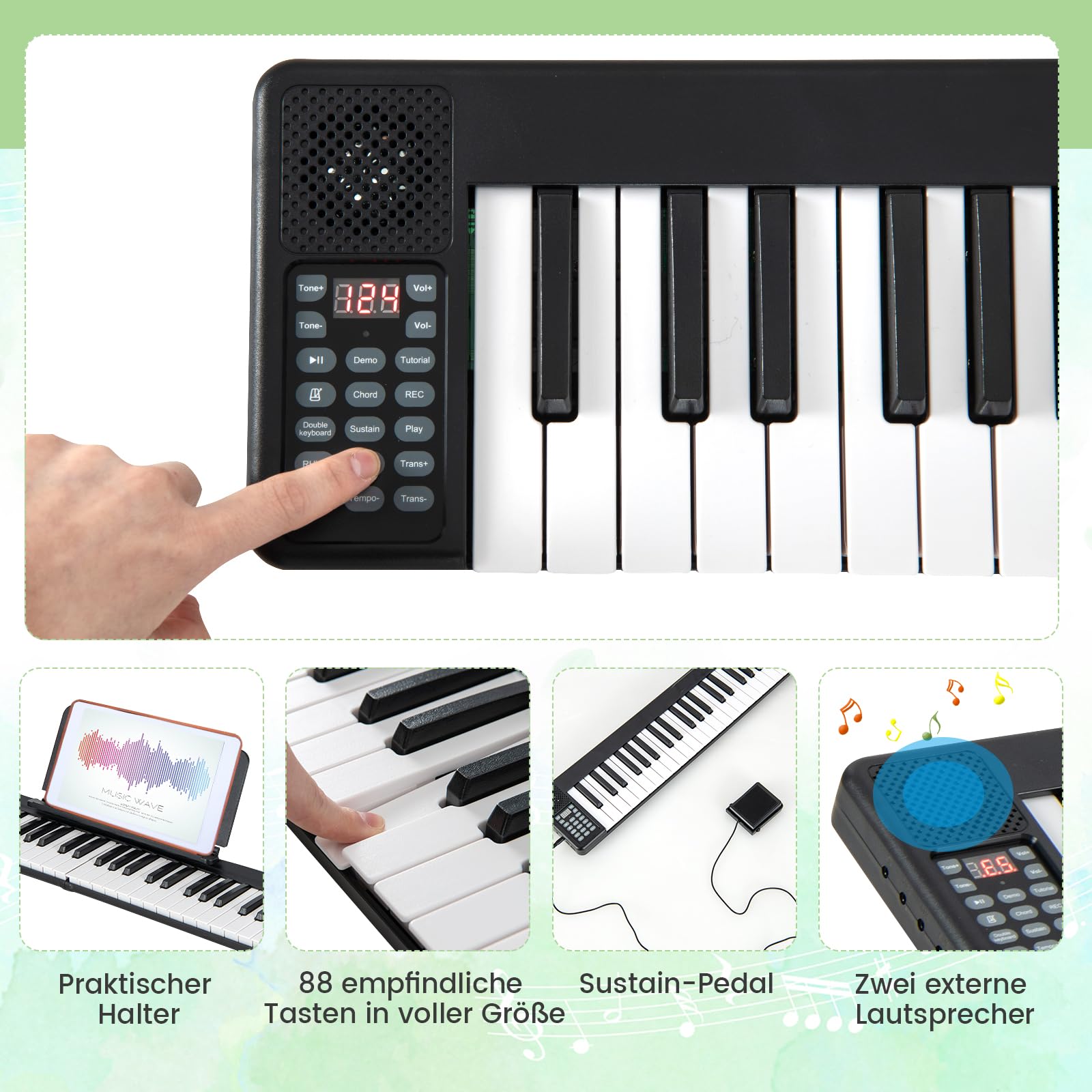 COSTWAY 88 Tastatur Keyboard faltbar, Digital Piano mit MIDI & Bluetooth & 128 Rhythmen & 128 Tönen, Elektronisches Klavier für Kinder, Klaviertastatur mit Tasche, E Piano, Schwarz