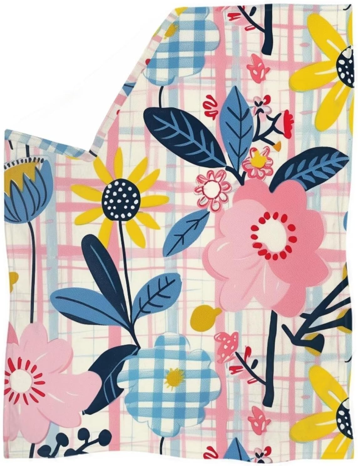 Print Women Throw Blanket for Couch Sofa Retro Cute Checked Floral Blanket Lightweight Fuzzy Flannel Twin Size Pink Fall Blankets Home Decor Sofa Throws