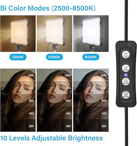 Miniatura 3 de Paquete de 2 luces LED de video con soporte de trípode de 63 pulgadas, iluminación regulable para estudio de fotografía de 2500 a 8500 K, para