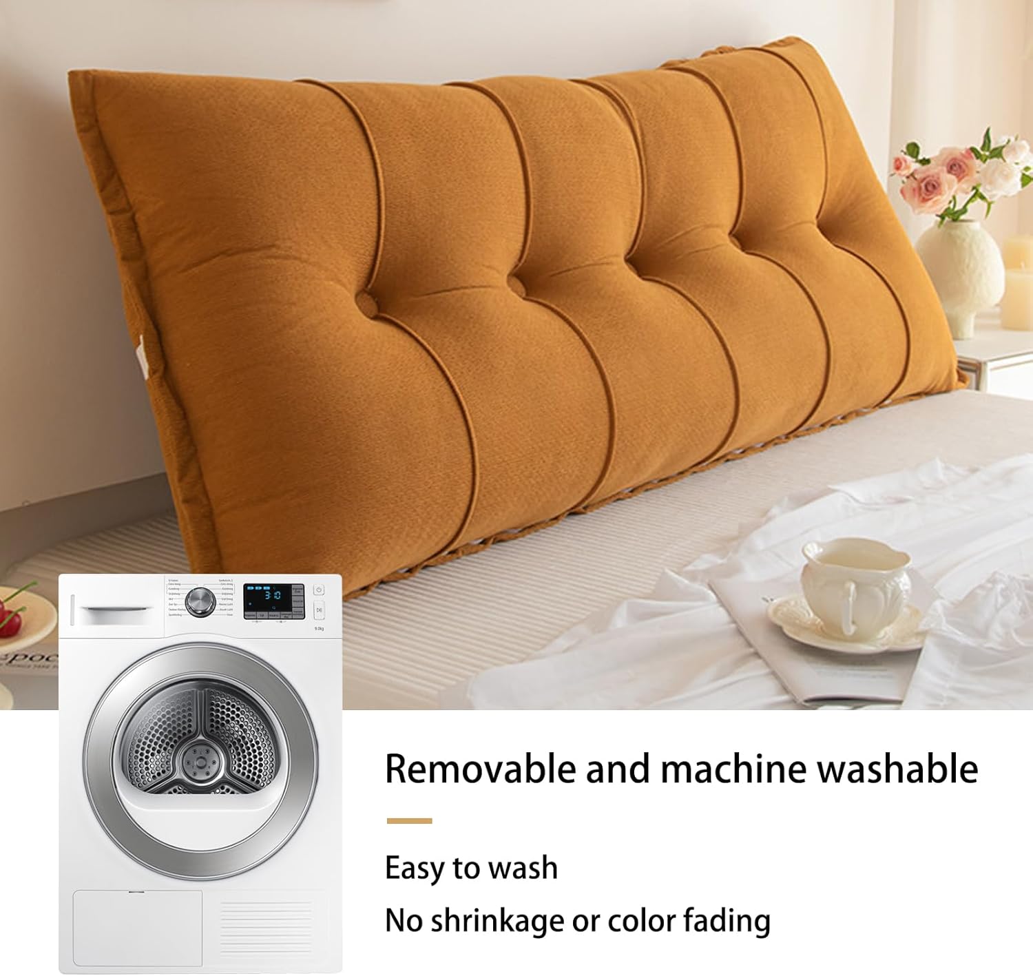 ベッド、デイベッド、ソファ用のボルスター枕バックレストクッションが取り外し可能なカバー Deep Orange 71"x7&