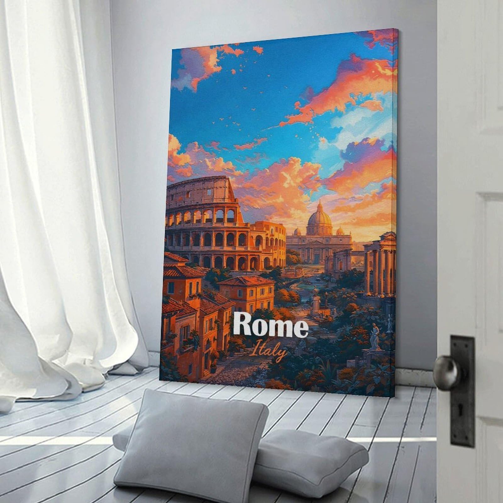 Junmoney Rome Italy Colosseum Sunset Decorative Wall Artwork, 20x30inch(50x75cm), for Corridors, Hallways Or Apartment Entries, Home Artwork for First Impressions