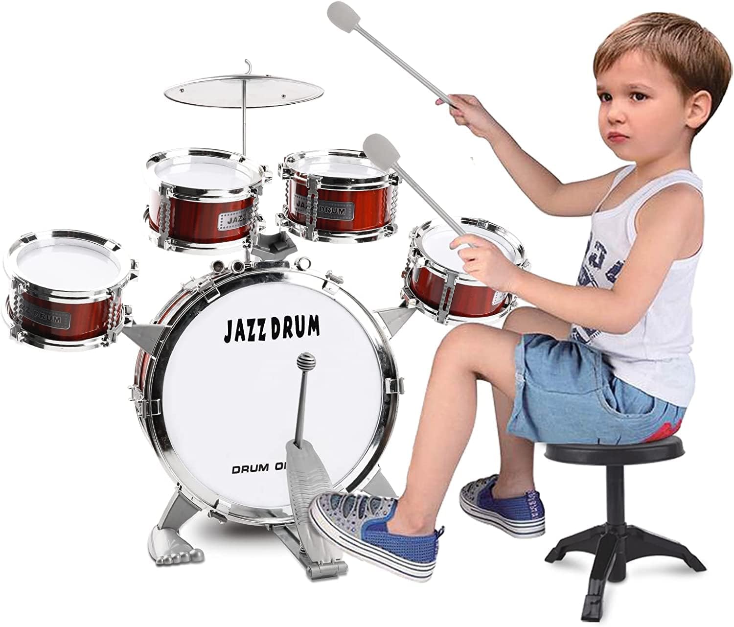 Toddler Drum Set Musical Toy Drum Set for Kids Jazz Drum Kit with Stool