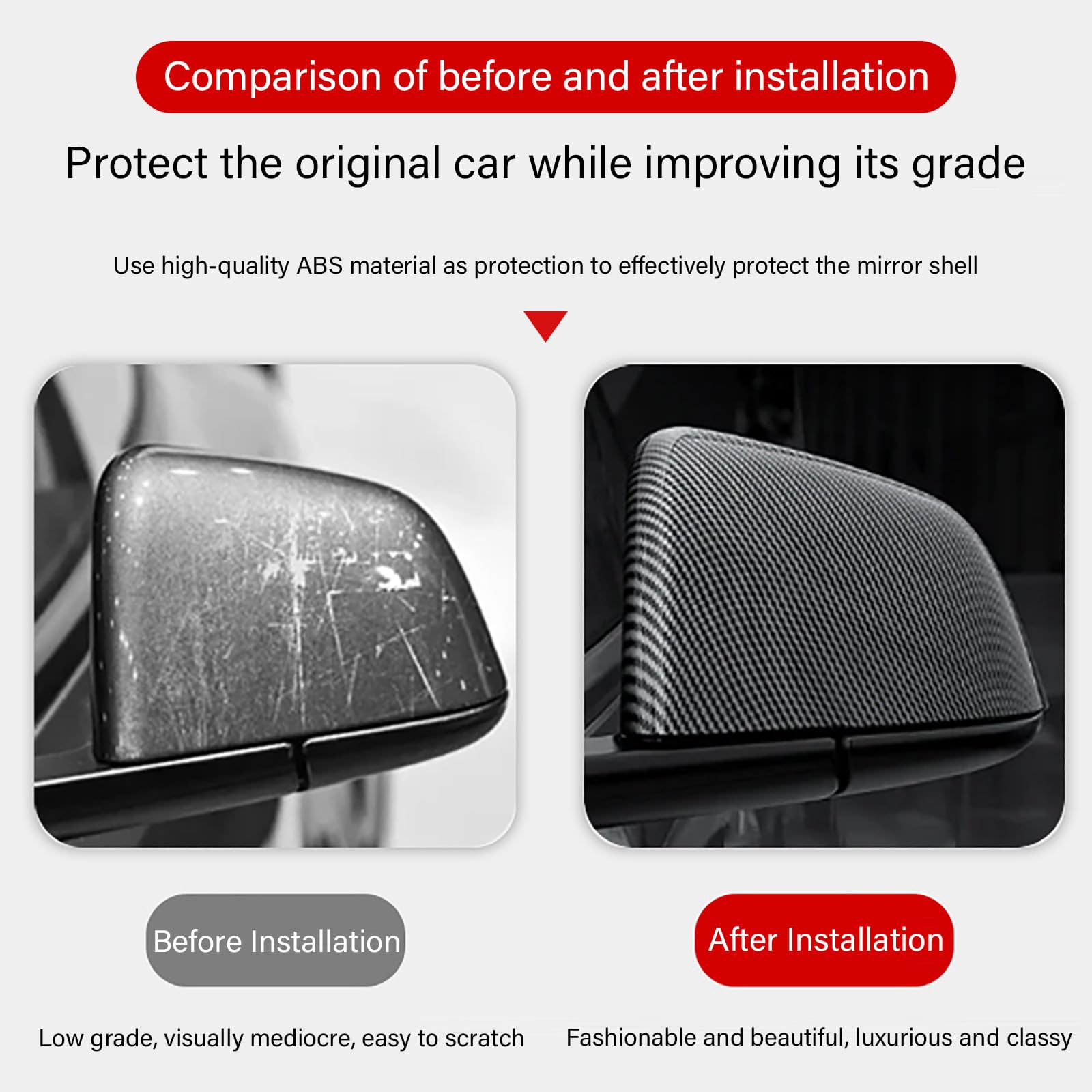 Auto Spiegelkappen für Ford Kuga MK3 2019-2024, Rückspiegelkappe, Spiegelkappen, Spiegelkappen Außenspiegel, Auto ZubehöR,Carbon Fiber Pattern