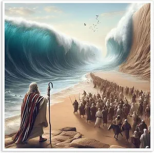 Moisés abriendo el Mar Rojo, lienzo para pared. Hebreos huyendo por en medio del Mar Rojo, impresión artística. Éxodo. Pintura religiosa moderna motivacional, arte inspirador. Marca: Genérico.