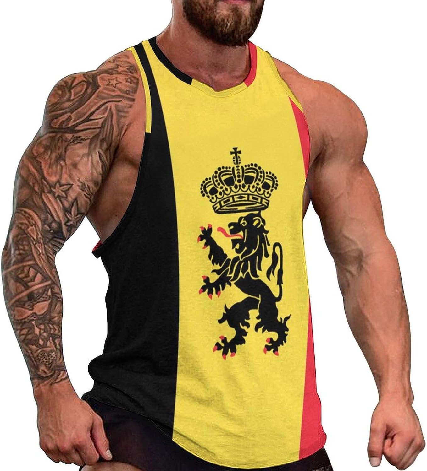 Belgian Flag Badge Mens Tank Tops Sleeveless Muscle Shirts Beach Casual Gym Shirt Vest Tee Tops