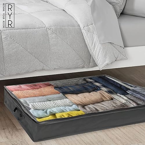 Miniatura 5 de Paquete de 2 contenedores de almacenamiento debajo de la cama, contenedor de almacenamiento para ropa, zapatos, mantas, almohadas, armario, hogar,