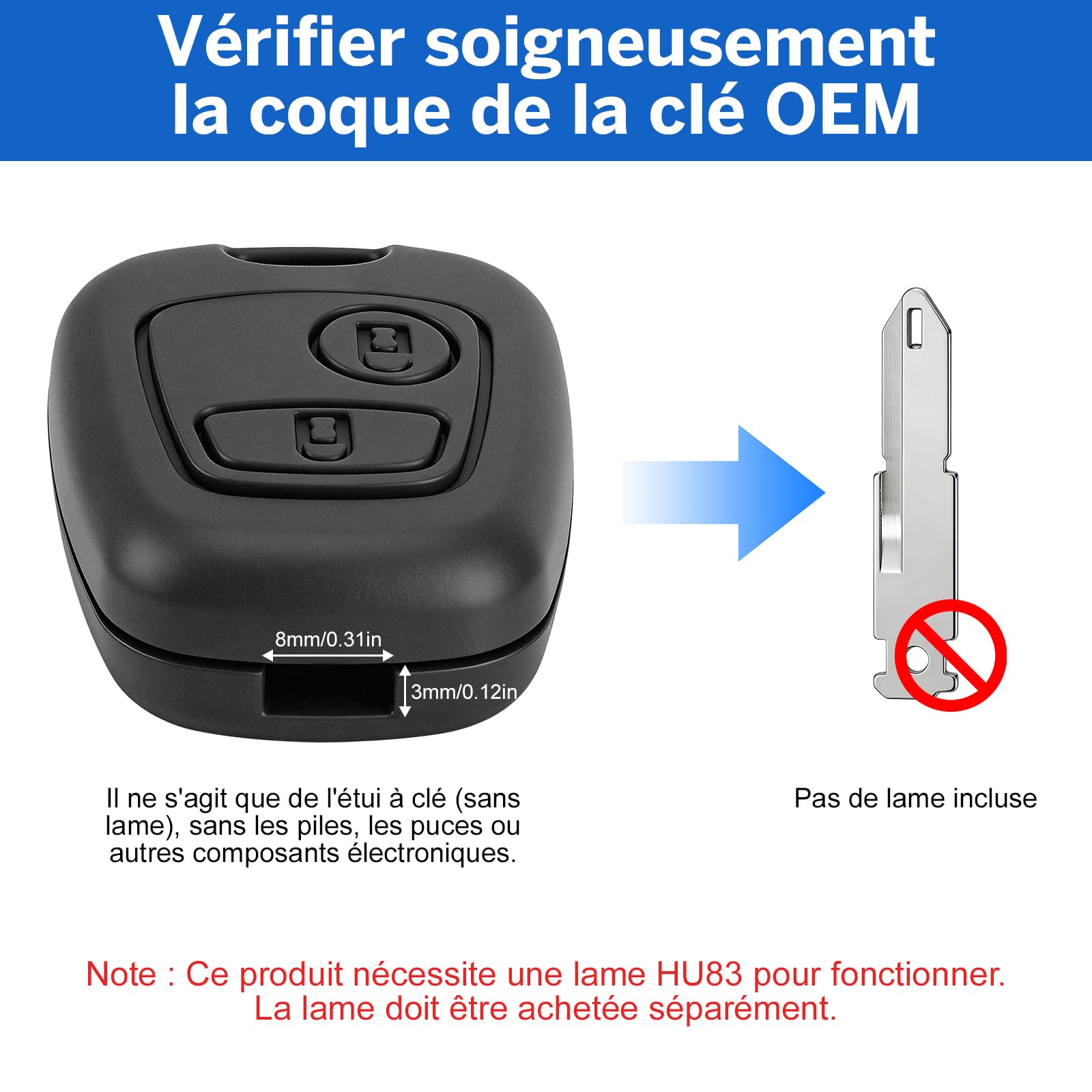 Lot de 2 Coques de Clé de Voiture Compatible avec Citroën C1 C2 C3 C4 C5 Peugeot 106 107 206 207 208 307 407 806 Saxo Xsara Toyota Aygo 2 Boutons Télécommande Boîtier Clef - 4