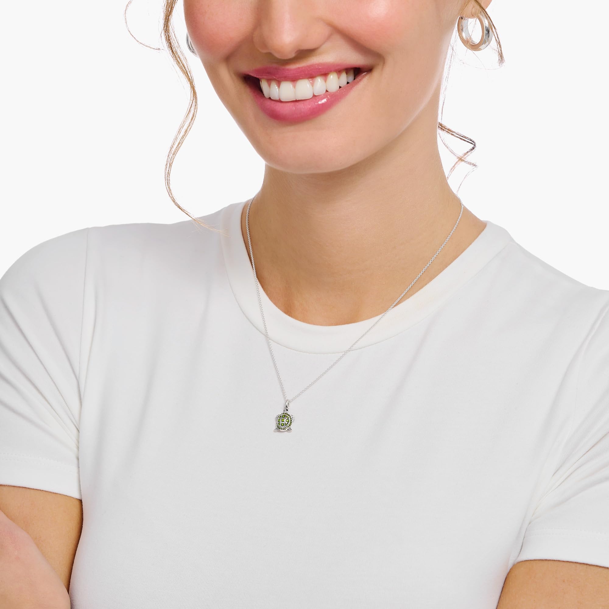 THOMAS SABO Collar con colgante de tortuga verde plata de ley 925 KE2216-007-6, talla única, Plata esterlina, No es una piedra preciosa