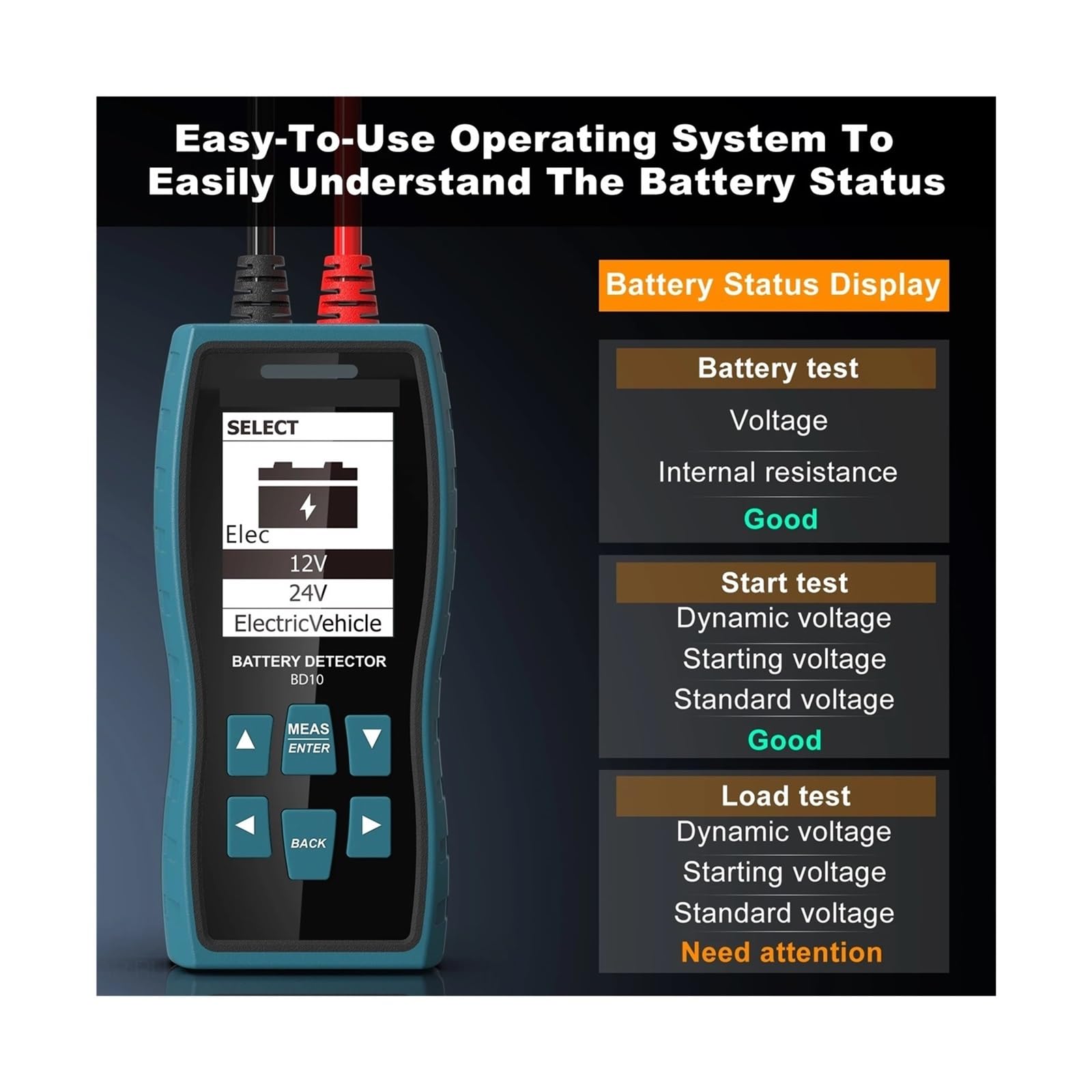 Batterietester, 12V/24V Batteriespannung Innenwiderstandstester Hochpräziser AC-Säure-Lithium-Blei-Autobatterie-Kondensatortester