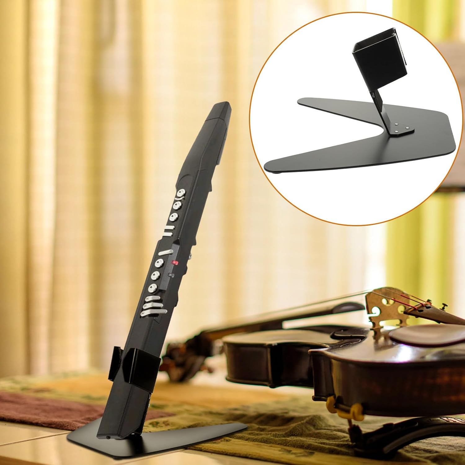 MAGICLULU Iron Storage Rack for Music Instruments, Portable and Easy to Clean Black Display Stand with Concave round Design for Household and Display Use