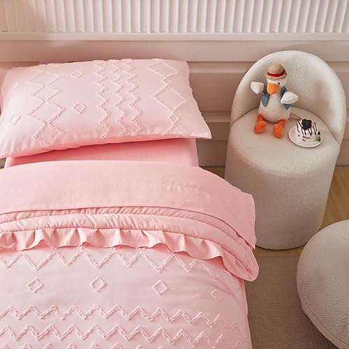 Miniatura 9 de AIKASY Juego de ropa de cama para niños pequeños de 4 piezas, súper suave, diseño bohemio bohemio desgastado para niños y niñas (edredón de flecos