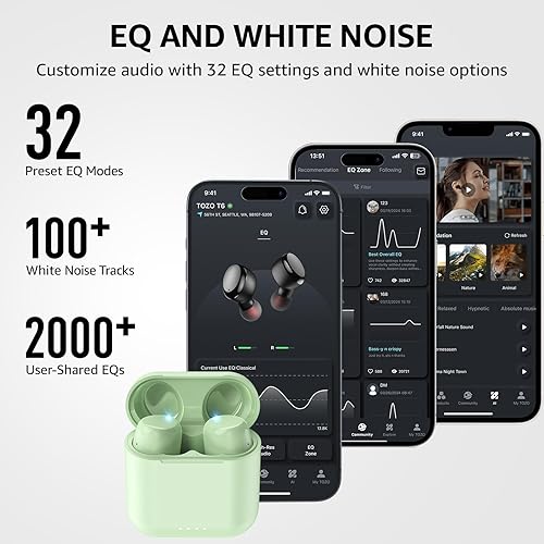 Miniatura 3 de TOZO Auriculares inalámbricos T6, auriculares Bluetooth 5.3, sonido estéreo en el oído, 50 horas de reproducción, estuche de carga inalámbrica,