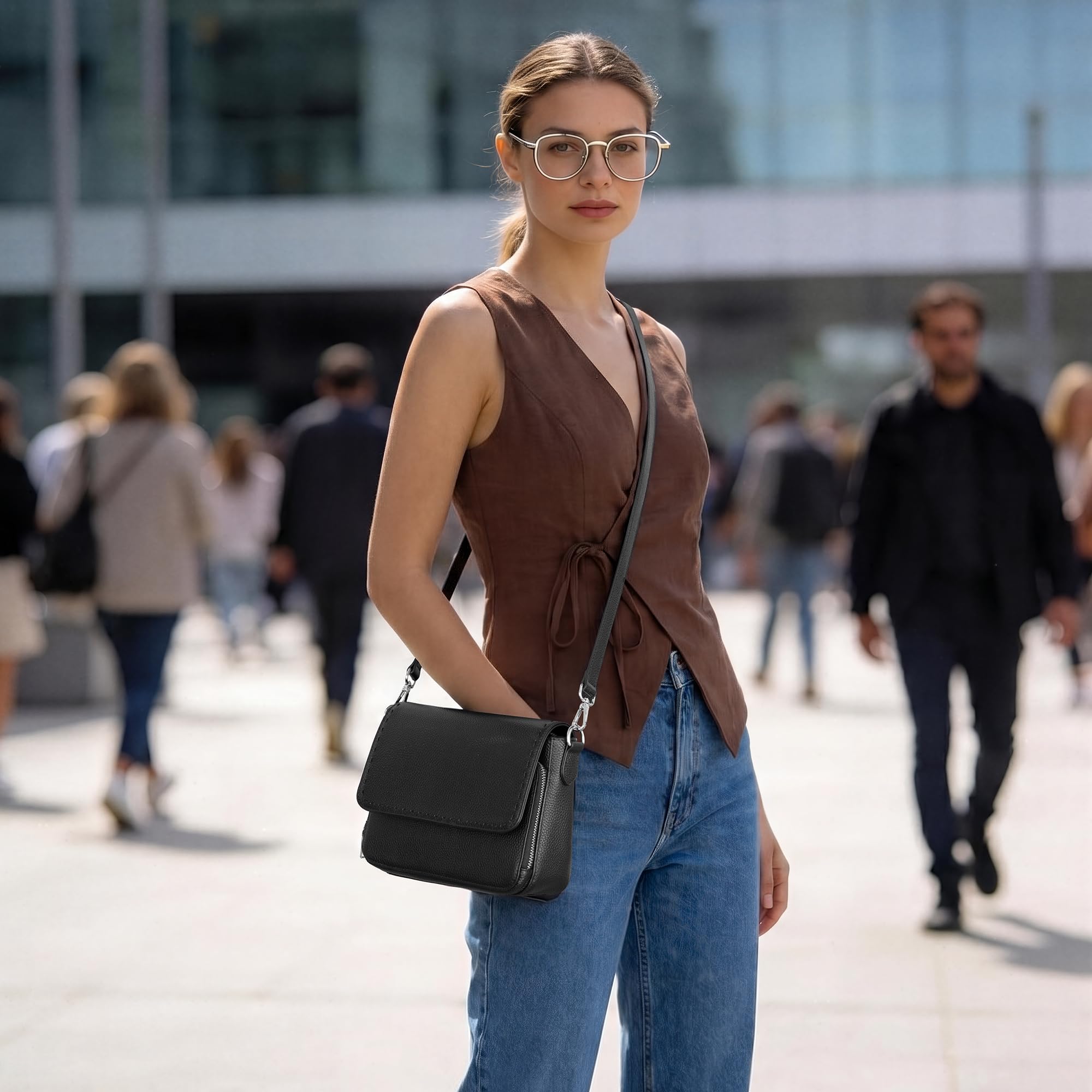 befen Borse a tracolla in vera pelle per le donne borsa media con portafoglio RFID integrato da donna morbida borsa a tracolla