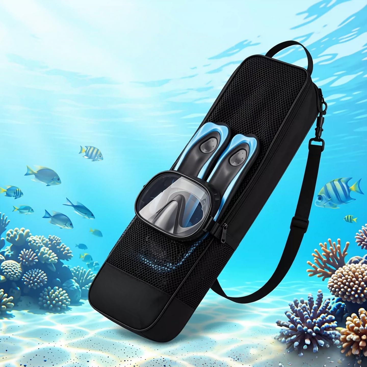 Sac en Filet de plongée en apnée,Sac Filet Plongée, Sac à Dos en Nylon portatif en Filet de avec Tuba Sac à Dos pour Palmes et Accessoires Filet Natation
