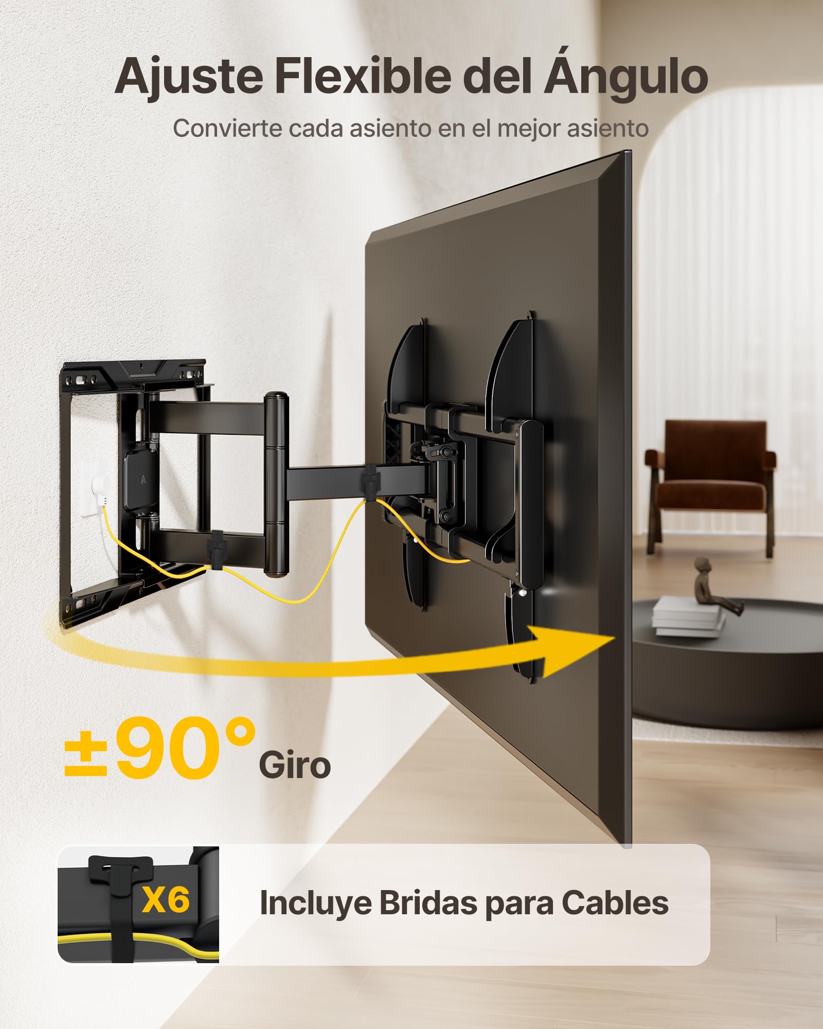 monTEK Soporte TV de Pared 37~84", VESA 600×400mm Máx. Carga Máx.50Kg | Soporte De Televisor De Pared, Soporte De Pared,Brazo Articulado,Inclinación,Rotación,Movimiento completo