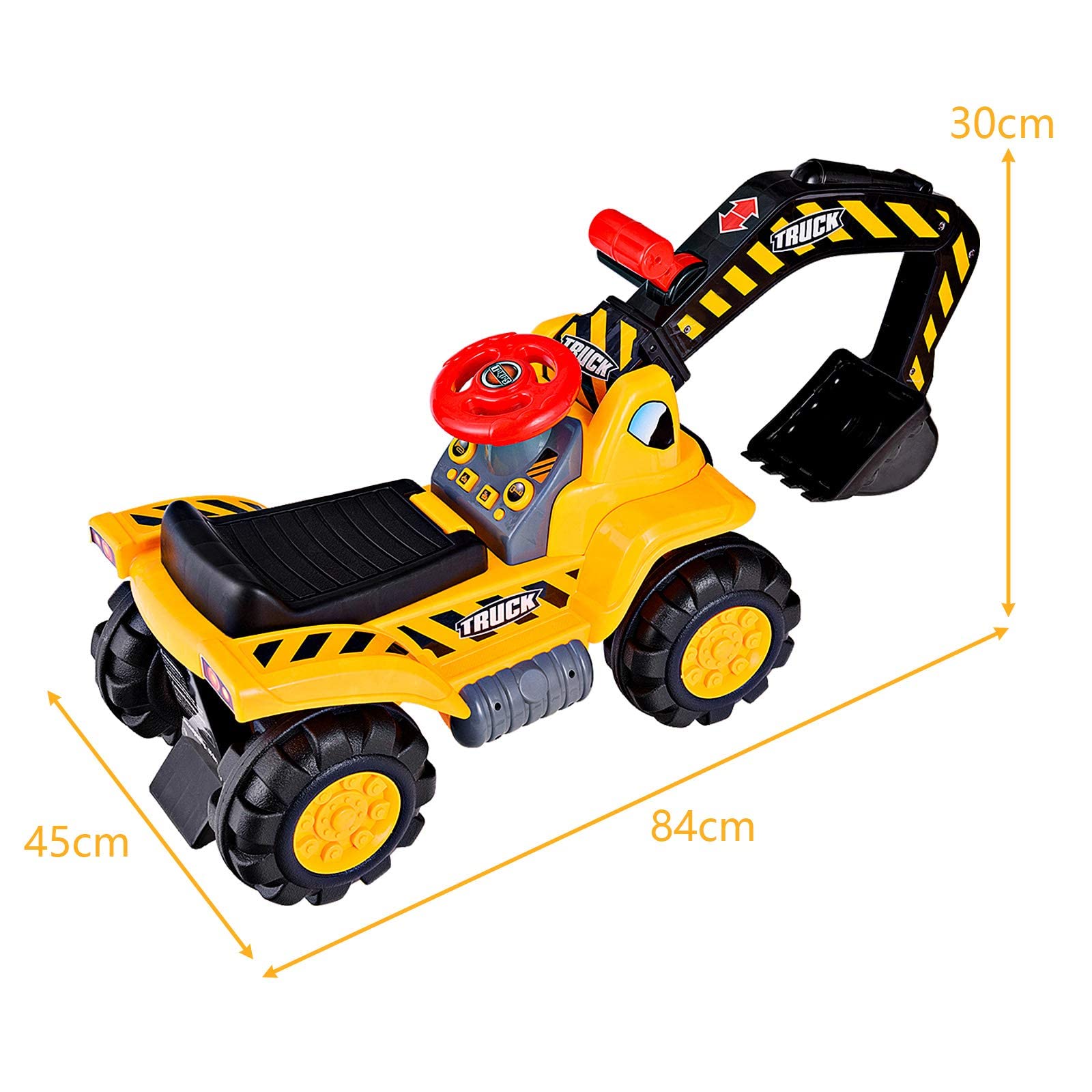 GYMAX Ruspa Giocattolo per Bambini, Escavatore Giocattolo Grande con Suono, Adatto per Casa e Giardino, di Plastica, Giallo, 84x45x30cm